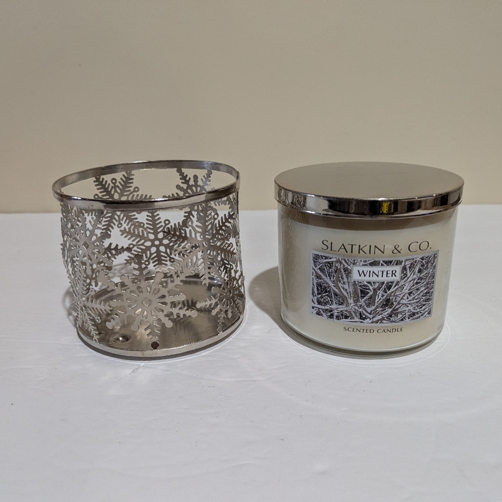 NEW Winter Scented 4 x4 Candle with Silver Holder By Slatkin & Co.